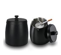 SENENQU Set of 2 Ashtray with Lid, Stainless Black Ashtray for Indoor and Outdoor Use for Restaurant, Bar, Home, Office