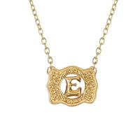 SENFAI 14K Gold Belt Buckle Necklace Western Style Initial Letter Pendant Necklace, Decorative Belt Buckle Frame Design, S, Brass, No Gemstone