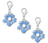 SENFAI Forget Me Not Charms Black Lava Rock Charming Elastic Bracelet Hand Accessory (Silver charm 3 pcs)