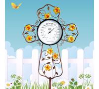 Senflame Christian Cross Outdoor Thermometer- Decorative Flower Garden Stake with Flower Design for Patio, Prayer Gardens & Waterproof Oil Rubbed Bronze Temperature Gauge (38 Inch)