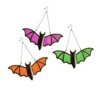 Senflame Halloween Bat Decoration - 3 Pack Metal & Glass Outdoor/Indoor Bat Decor with 13"x5.7" Realistic Bats in Green, Purple, Orange for Garden, Yard, Wall - Waterproof Scary Party Supplies