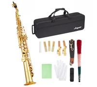 Senfot Brass Straight Soprano Saxophone Set with Case, Cork Grease, Cloth, Shoukder and Leather Neck Strap, Brush, Gloves, Reed; Pro-Grade Student Sax for School Band, Lessons & Solo Practice