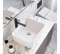 Senfot Rectangular Countertop Bathroom Sink Pure White Porcelain Ceramic Vessel Sink, 19"x15"x5" Above Counter Bathroom Vanity Basin