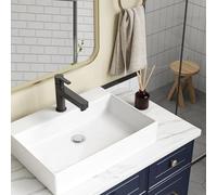 Senfot Rectangular Countertop Bathroom Sink Pure White Porcelain Ceramic Vessel Sink, 20"x17.7"x5.1" Above Counter Bathroom Vanity Basin