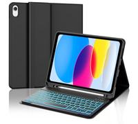 SENGBIRCH Keyboard case for iPad A16 11th Generation 2025/10th Generation 2022 - UK layout 7 Colors Backlit Detachable Wireless Bluetooth Keyboard, Flip Stand Case with Pencil Holder, Black