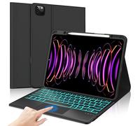 SENGBIRCH Keyboard Case for iPad Pro 12.9 inch (6/5/4/3th Generation) - UK Layout 7 Colors Blacklit Touchpad Keyboard, Detachable Trackpad Keyboard cover for iPad Air 13" (M3/M2), Black