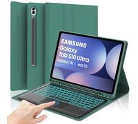 SENGBIRCH Keyboard Case for Samsung Galaxy Tab S10 ultra 14.6 inch - UK Layout 7 Colors Blacklit Touchpad Detachable Wireless Bluetooth Keyboard, Protective Folio Cover for S9 Ultra 14.6", Deep Green