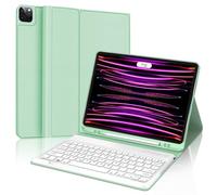 SENGBIRCH Keyboard Case iPad Pro 12.9" for 2022 6th/2021 5th Gen, UK Layout Detachable Keyboard Case for iPad Pro 12.9 Inch 2020/2018 4th Gen/3th Gen, Light Green Case White Keyboard