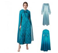 SENGDUJH Daenerys Costume Cosplay, Got Dragon Mother Queen Cosplay Dress with Hooded Cloak Robe & Brooch, Halloween Costumes Fancy Dress for Party Carnival (Blue, L)