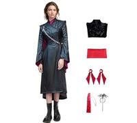 SENGDUJH Daenerys Costume Cosplay,GOT Dragon Mother Queen Costume Outfit,Faux Leather Dress with Chain Detailing for Halloween Carnival Party (Black, M)