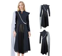 SENGDUJH Dragon Mother Cosplay Daenerys Costume,GOT Costume Dragon Queen Cosplay Dress Melisandre Friend Battle Suit with Rope for Halloween,Comic-Con,Carnival (Black Dress+White Shawl, XS)