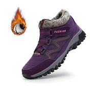 SENGHUI Women's Winter Thermal Villi Leather Platform Fashion High Top Boots,Fleekcomfy Snowy Villi Leather Ankle Boots for Outdoor Walking (Purple), 39 EU