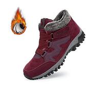 SENGHUI Women's Winter Thermal Villi Leather Platform Fashion High Top Boots,Fleekcomfy Snowy Villi Leather Ankle Boots for Outdoor Walking (Red,40)