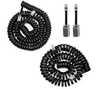 SENHAI 2 Pack 360°Anti-Tangle Rotating Swivel Telephone Cord Extended Detanglers and 2 Pack Uncoiled Landline Telephone Phone Handset Cable Cord - 13Ft & 15Ft Black