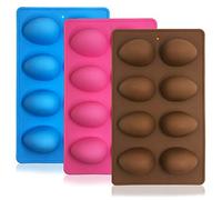 SENHAI 3 Pcs Egg Shape Silicone Molds, 8-Cavity Baking Mold for Chocolate, Pastry, Cake, Muffin, Bread, Ice Cube, Soap - Pink, Blue, Brown