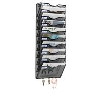 Senhoglb 10 Tier A4 Mesh Wall Pocket File Holder with 5 Hooks，Black, New Year Sale , Top gift picks