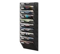 Senhoglb 10 Tier Hanging Wall File Holder, Metal A4 Wall Mounted Document Holder, Vertical Hanging Mail Organiser, Magazine Storage Rack with Tray for Office Home Classroom, Black