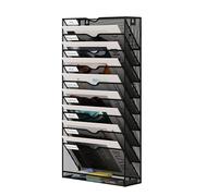 Senhoglb 10 Tier Hanging Wall File Holder, Metal A4 Wall Mounted Document Holder, Vertical Hanging Mail Organiser, Magazine Storage Rack With Tray For Office Home Classroom, Black