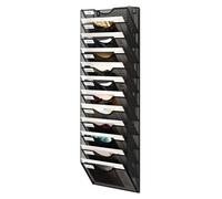 Senhoglb 12 Tier Hanging Wall File Holder, Metal A4 Wall Mounted Document Holder, Vertical Hanging Mail Organiser, Magazine Storage Rack for Office Home Classroom, Black