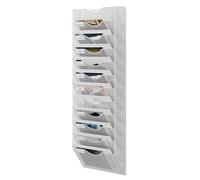 Senhoglb 12 Tier Hanging Wall File Holder, Metal A4 Wall Mounted Document Holder, Vertical Hanging Mail Organiser, Magazine Storage Rack for Office Home Classroom, White