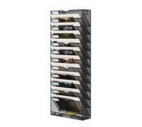 Senhoglb 13 Tier Hanging Wall File Holder, Metal A4 Wall Mounted Document Holder, Vertical Hanging Mail Organiser, Magazine Storage Rack with Tray for Office Home Classroom, Black