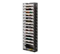 Senhoglb 16 Tier Hanging Wall File Holder, Metal A4 Wall Mounted Document Holder, Vertical Hanging Mail Organiser, Magazine Storage Rack with Tray for Office Home Classroom, Black
