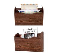 Senhoglb 2 Pockets Hanging Wall File Organiser, Wood Mail Organiser Wall Mounted Magazine File Holder, Mail Holder Keep Office Home Tidy, Wooden Paper Organizer, Brown