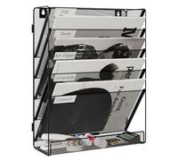 Senhoglb 6 Tier Wall Mounted Magazine Rack with Tray Mesh A4 Paper File Organiser Mail Holder Storage No-Side, Black