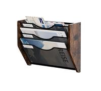 Senhoglb Mesh Hanging Wall File Organizer, 3-Tier File Holder Wall Mounted Magazine Rack With Pockets Wood Document Storage Mail Organizer for Office Home, Antique Brown