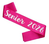 Senior 2026 Sash, Glitter Silver Finally Graduated Senior Sash 2026 Hot Pink for Graduation Party Decorations Supplies