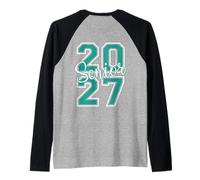 Senior 2027 Class Graduation Teal White on The Back Raglan Baseball Tee