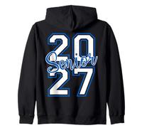 Senior 2027 Graduation Varsity White and Blue Outline Back Zip Hoodie