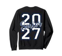 Senior 2027 Graduation Varsity White Navy Blue Outline Back Sweatshirt