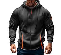 Senior Adult Men's Pullover Zipper Heavy Blended Hooded Workwear Sweatshirt Solid Color Hooded Sweatshirt Fitness Warm Top (A1-Grey, M)