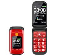 Senior Basic Cell Phone - 2G Dual Display, Big Button Cell Phone with Large Capacity Battery, Large icons/Torch, SOS Key, Dual SIM for Elderly and Children,Red