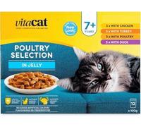 Senior Cat Food 7+ Years - Poultry Selection in Jelly - 12 x 100g Pouches - Wet Cat Food with Chicken, Duck, Turkey & Poultry - Complete Meal for Older Cats