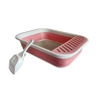 Senior Cat Litter Boxes, Collapsible Open Low Entry Cat Litter Pan with Scoop Travel Cat Potty Pan Foldable Pet Toilet for Sick Disabled Older Elderly Cats Pink 20.9x15.7x5.7inch