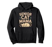 Senior Cat Mama Vintage Distressed Illustrated Old Identity Pullover Hoodie
