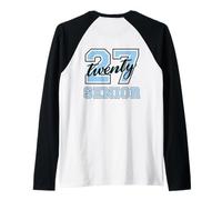 Senior Class of 2027 Graduation Cyan and Black on the Back Raglan Baseball Tee