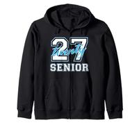 Senior Class of 2027 Graduation Varsity White Cyan Letters Zip Hoodie
