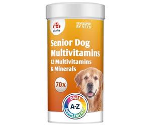 Senior Dog Multivitamins Nutritional Supplement - 12 multivitamins and essential minerals - 70 tablets - for active lifestyle, joint care and immunity