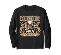 Senior Mom Class of 2026 Leopard Print Boho Graduation Long Sleeve T-Shirt