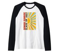 Senior Sunrise Class of 2027 Retro Groovy Japanese Poster Raglan Baseball Tee