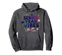 Senior Year Vibes Graduation Celebration Gift Pullover Hoodie, Adult Unisex, Dark Heather Grey, XXL