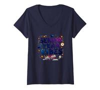 Senior Year Vibes Graduation Celebration Gift V-Neck T-Shirt, Women, Navy, L