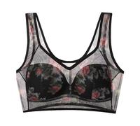 Seniors Bra, Ice Silk Lace Cooling Comfort Bra, Wide Straps for Back Support, Vest Bra Without Underwire for Older Women Black