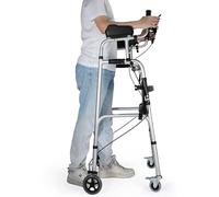 Seniors Upright Rollator Walker with Seat - Heavy Duty 4-Wheel Folding Mobility Aid, Armrests & Hand Brakes - Leather Seat for Indoor & Outdoor Use