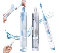SENIURIS 3 in 1 Travel Toothbrush, Soft Bristles Foldable Travel Refillable Toothbrush Simplicity Built in with Toothpaste Tube. (Black and Blue)