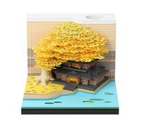 SENIURIS Cute Sticky Notes Pad with Holder,DIY 3D Kawaii Funny Creative Memo Pad,Desk Art Paper Card Craft Notepad with LED Light.Best Decorations for Home Office Bedroom and Classroom. (Fall Tree)