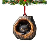 SENIURIS Forest Christmas Tree Animal Decorations, Pattern 2D Acrylic Ornament, Acrylic Party Hanging Ornament Pendant. (Black cat)